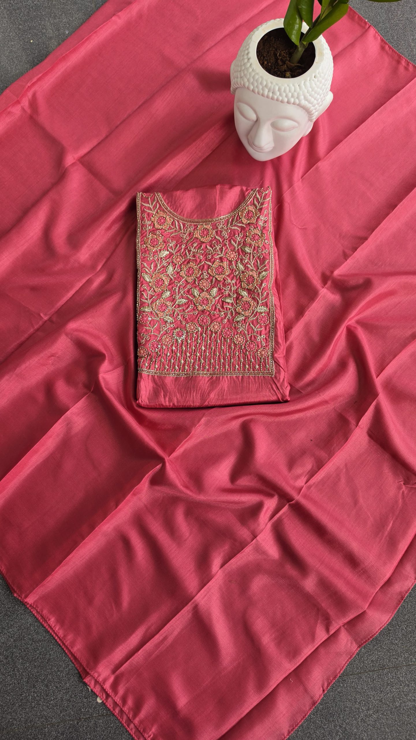 Semi vichitra silk salwar suit with embroidered Yoke(pink)-VS68 - Image 2
