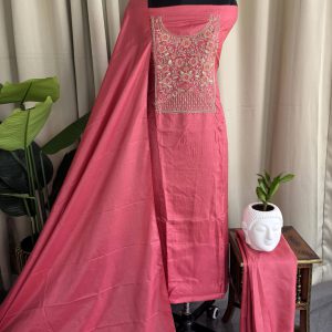 Semi vichitra silk salwar suit with embroidered Yoke(pink)-VS68