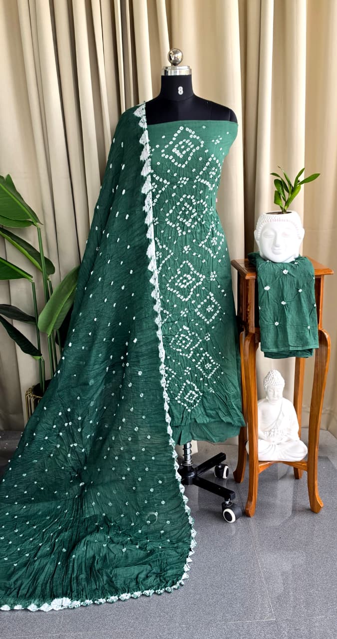 Bandhani salwar material(green)-VS159