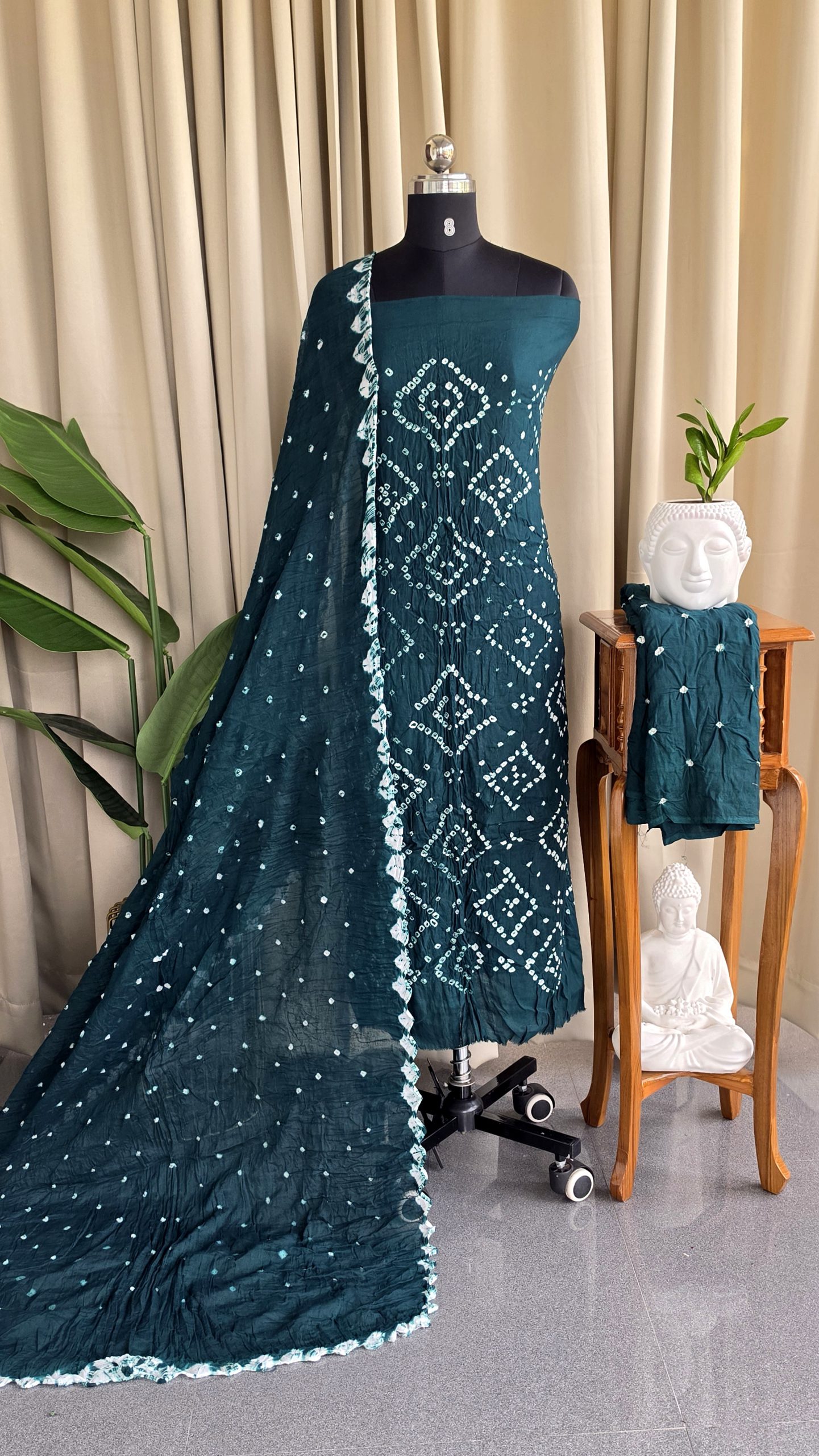 Bandhani salwar material(Dark green)-VS162