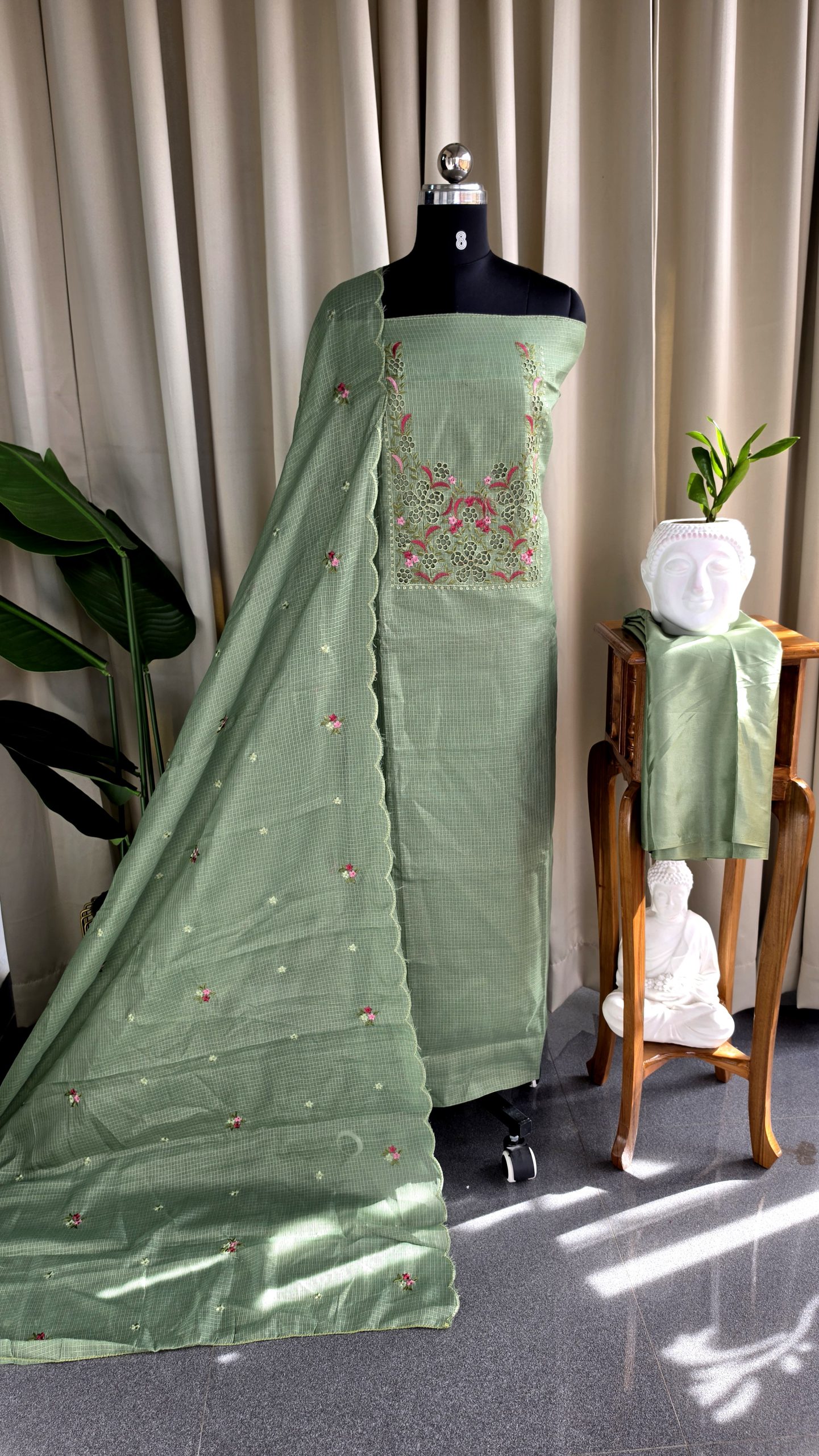 Fancy cutwork embroidery kota salwar material with lining-VS206
