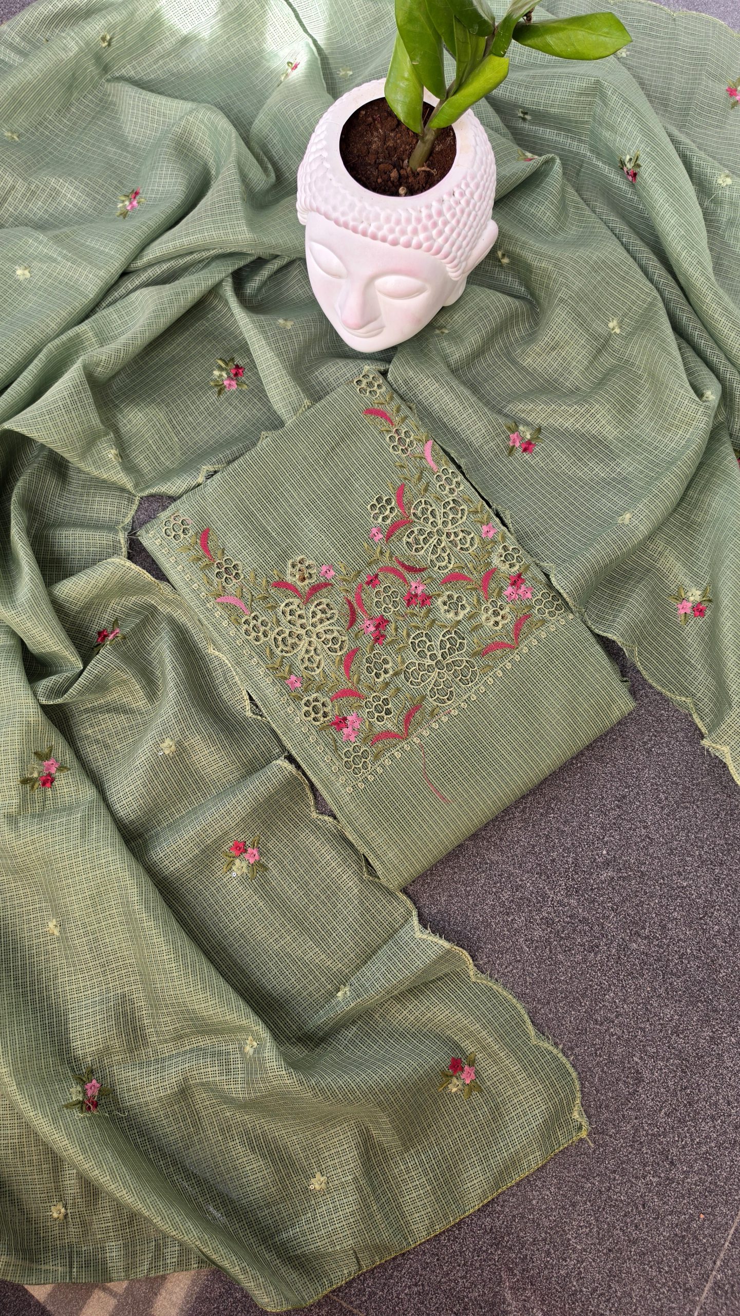 Fancy cutwork embroidery kota salwar material with lining-VS206 - Image 2