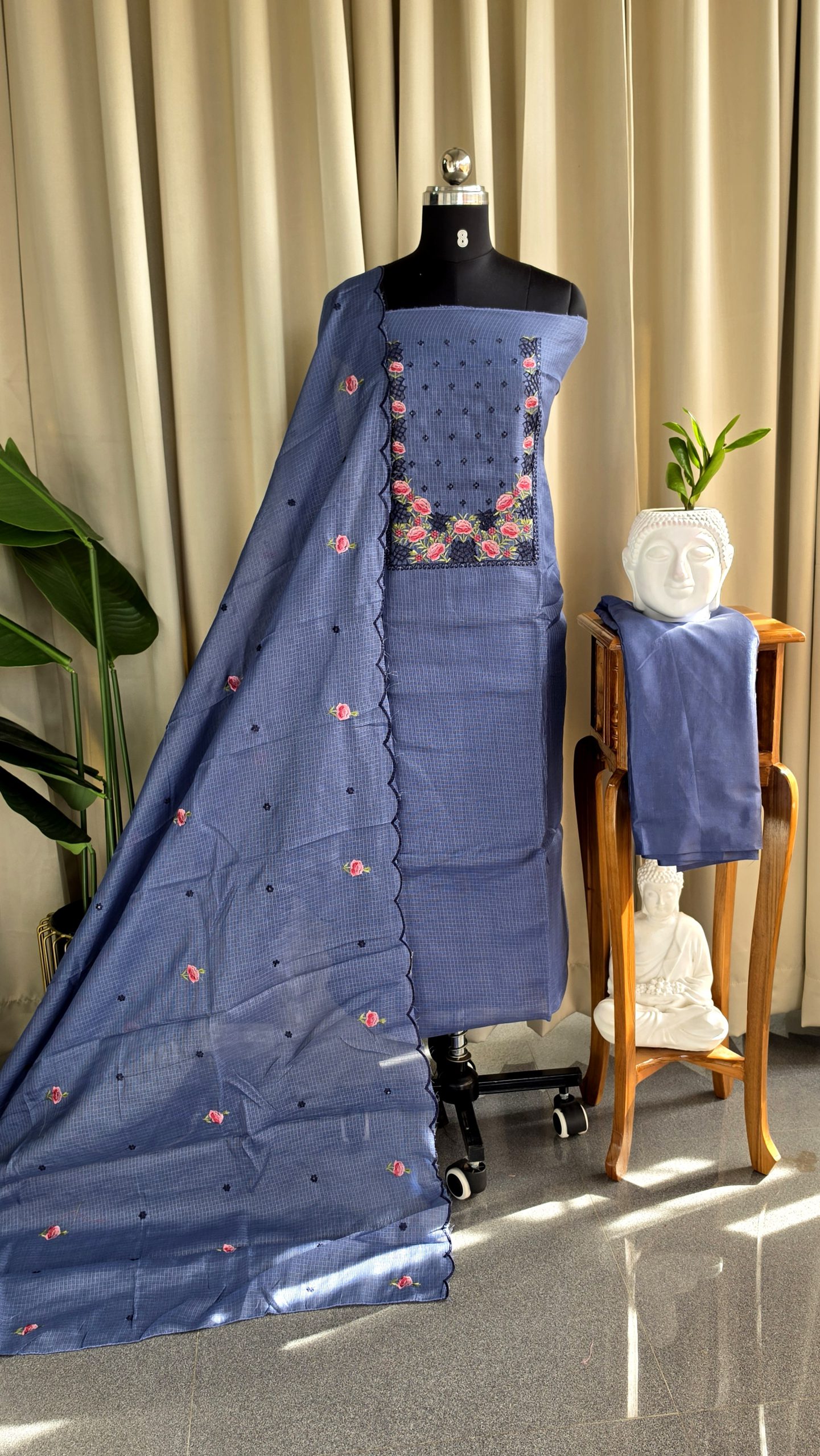 Fancy cutwork embroidery kota salwar material with lining-VS202