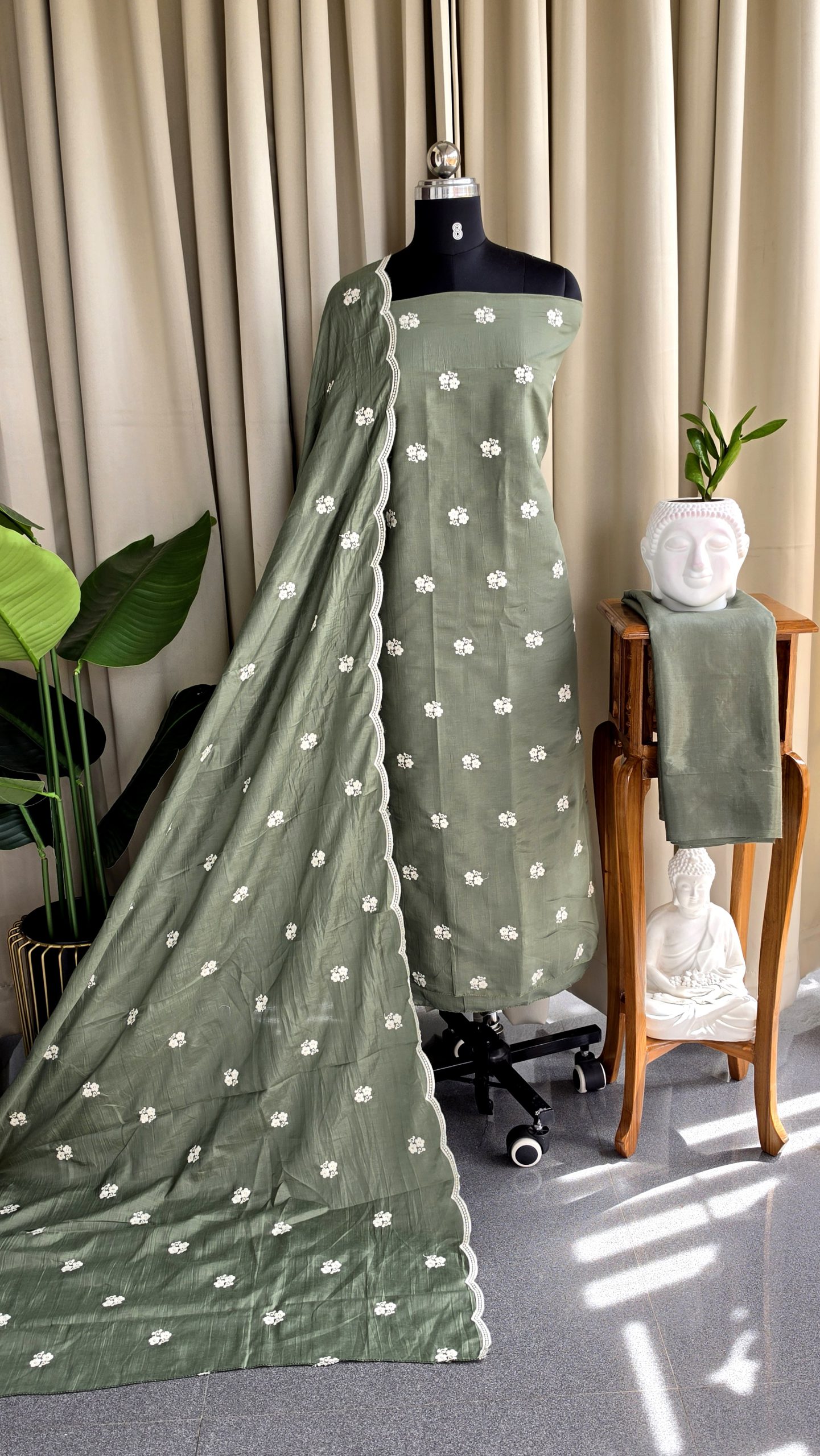 Mul chanderi embroidered salwar(pista colour)-GT46