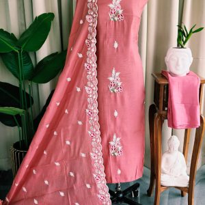 Mul chanderi embroidered salwar(Baby pink)-GT61