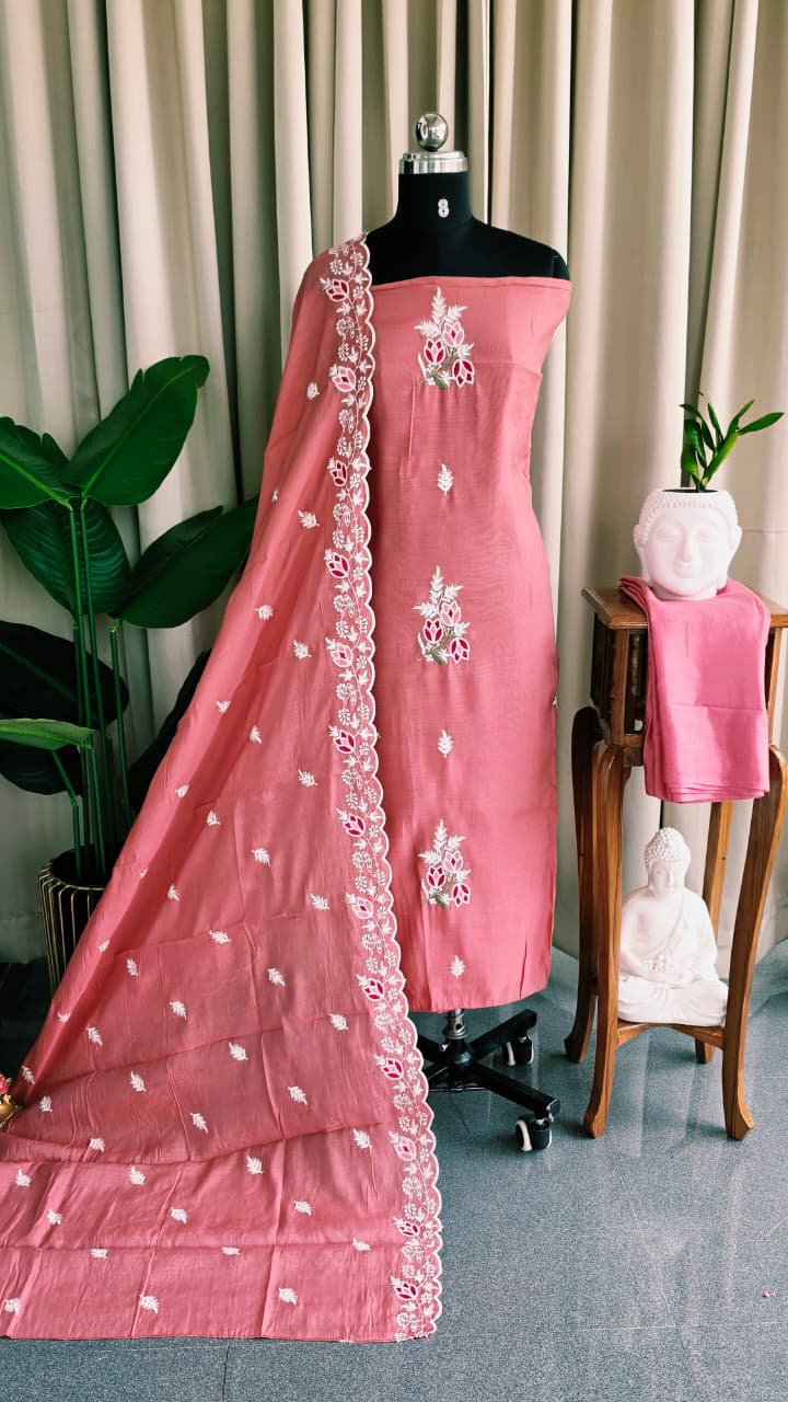 Mul chanderi embroidered salwar(Baby pink)-GT61