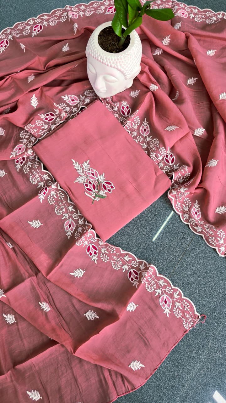Mul chanderi embroidered salwar(Baby pink)-GT61 - Image 2