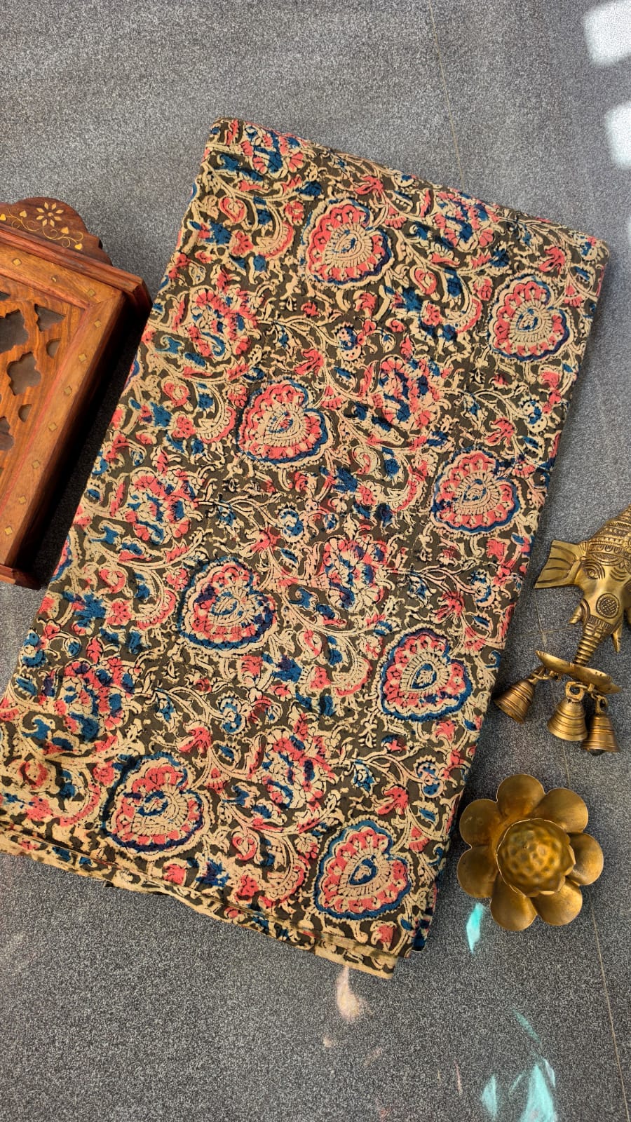 Handblock kalamkari cotton running material (1m)-