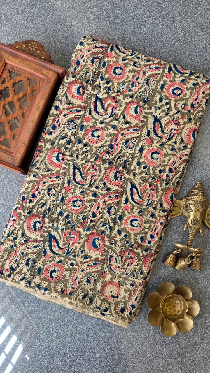 Handblock kalamkari cotton running material(1m)-TW16