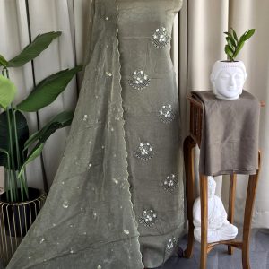 Premium soft crush organza salwar material with lining(Green)-GD2