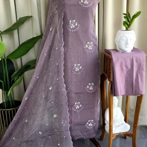 Premium soft crush organza salwar material with lining-GD4