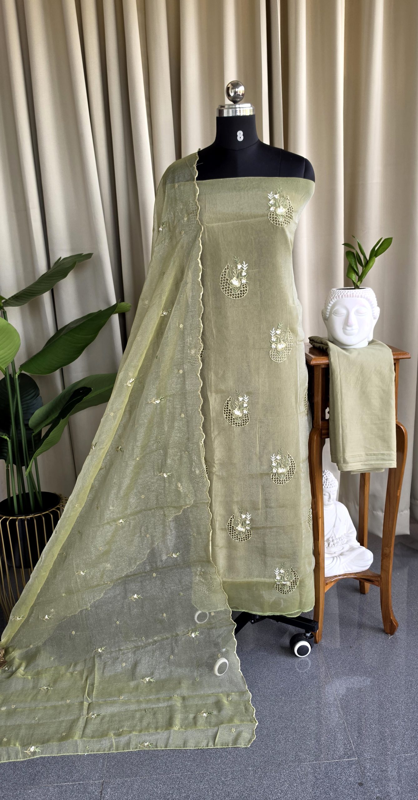Premium soft crush organza salwar material with lining-GD10