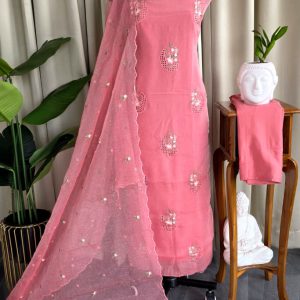 Premium soft crush organza salwar material with lining-GD9
