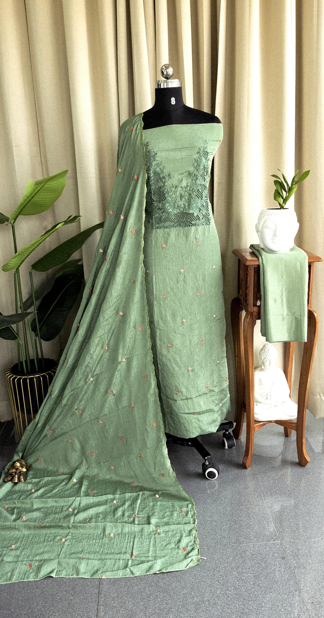 Premium crushed vichitra silk salwar material with lining-GD13