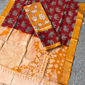 Gap border Kalamkari Mangalagiri silk salwar(top 3m)-VC2