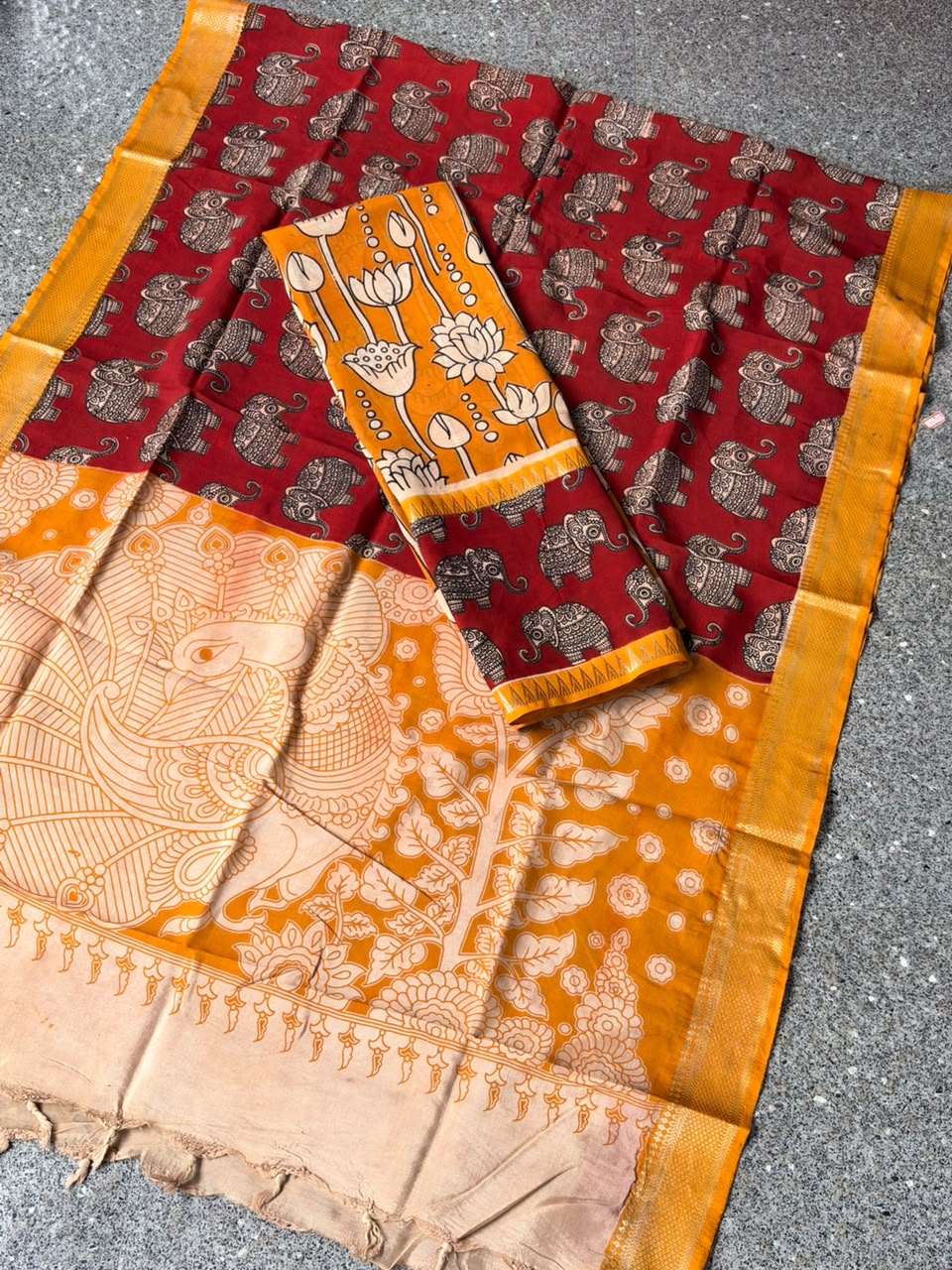Gap border Kalamkari Mangalagiri silk salwar(top 3m)-VC2