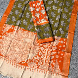 Gap border Kalamkari Mangalagiri silk salwar(top 3m)-VC4