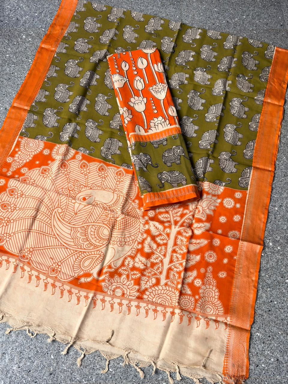 Gap border Kalamkari Mangalagiri silk salwar(top 3m)-VC4