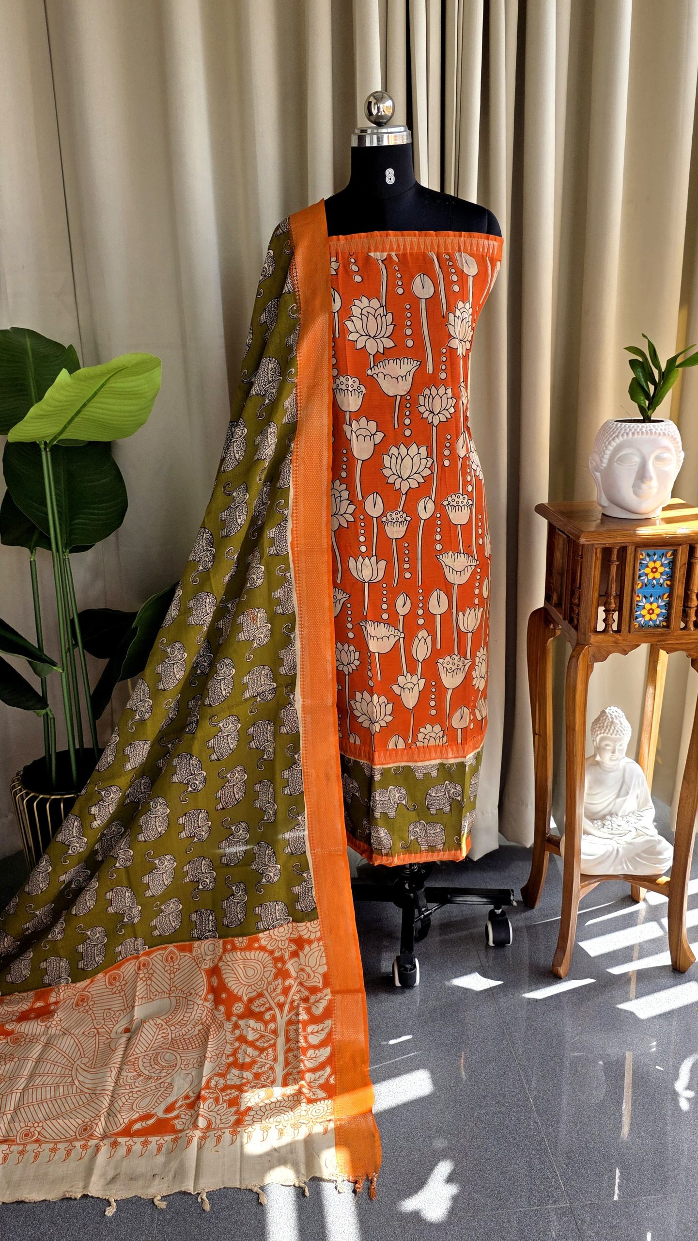 Gap border Kalamkari Mangalagiri silk salwar(top 3m)-VC4 - Image 2