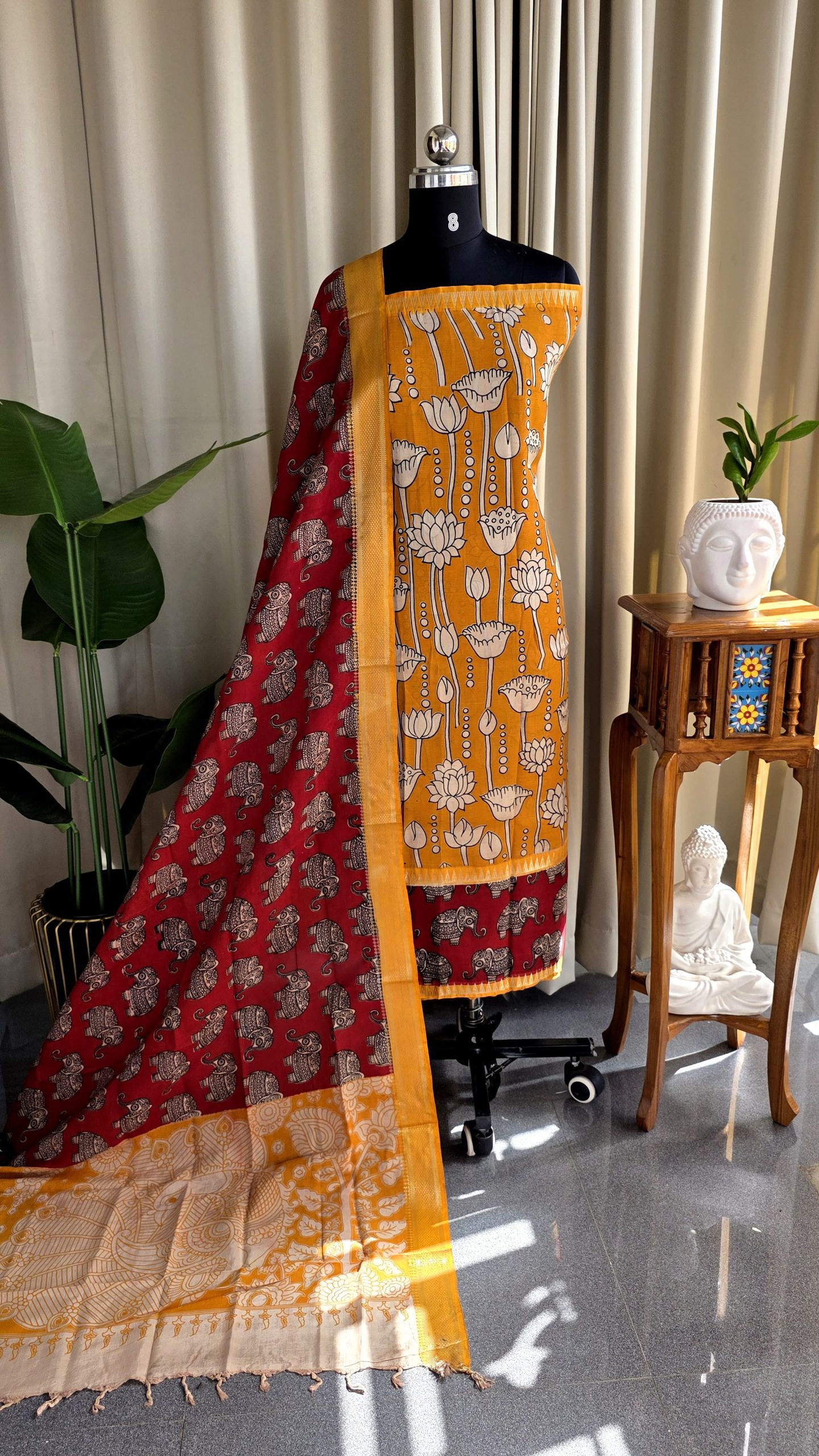 Gap border Kalamkari Mangalagiri silk salwar(top 3m)-VC2 - Image 2